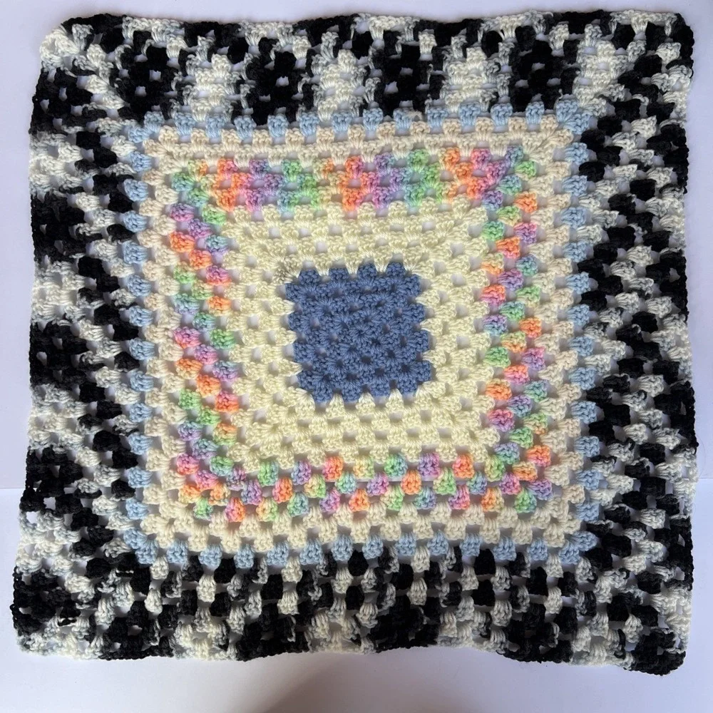 VTG Handmade Granny Square Crochet Table Topper 24